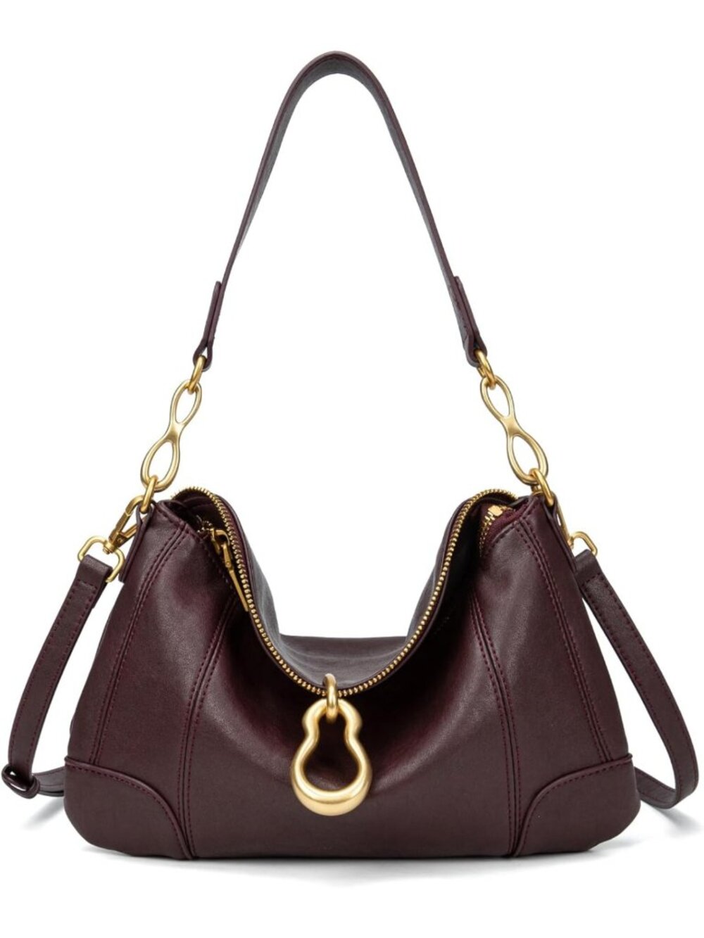 Chic Small Hobo Shoulder Bag for Women | Retro Handbag with Metal Pendant Detail